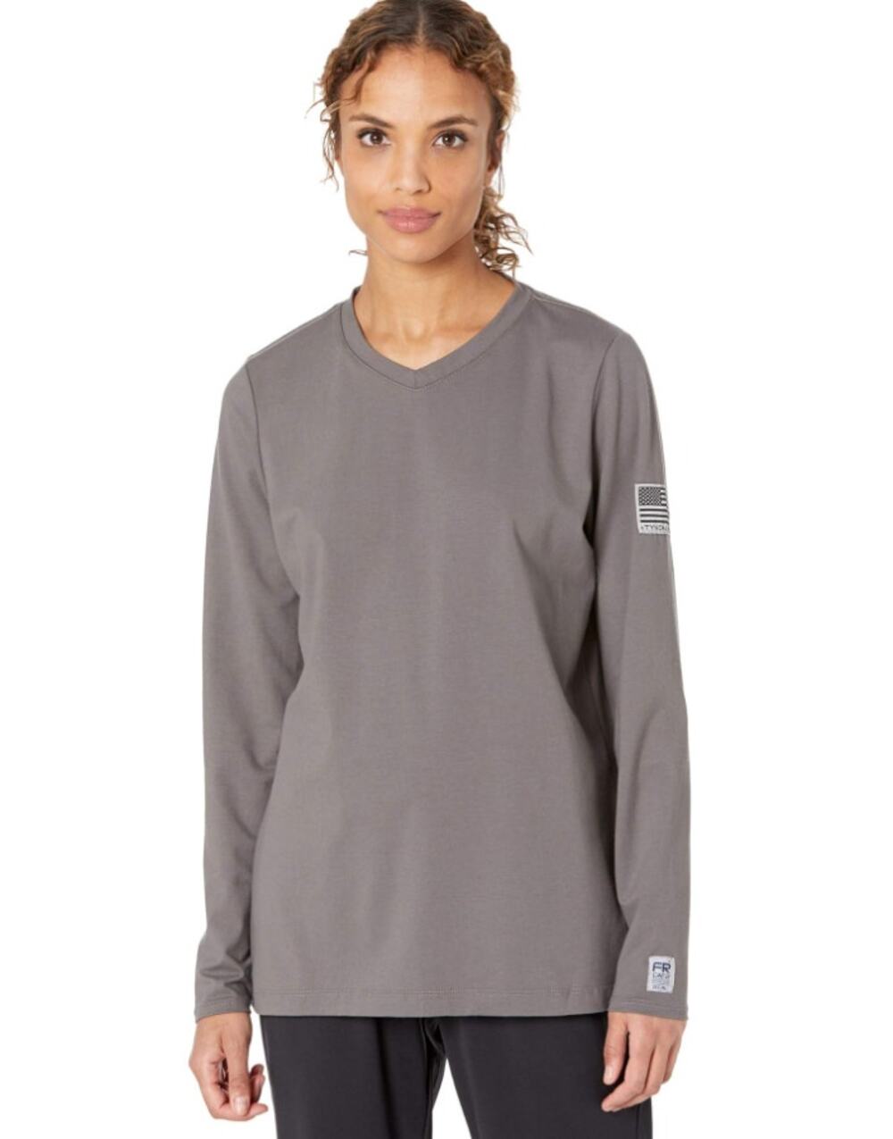 TYNDALE Womens Versa V-Neck Long Sleeve T-Shirt Large Grey Flame Resistant NWOT